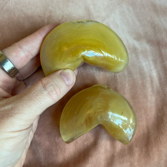 Handblown Glass Fortune Cookies Set of 2 Vintage Yellow Art Glass Sculptures - Picture 2 of 13
